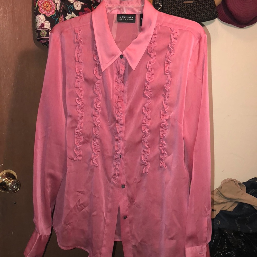 New York & Company sheer ruffled blouse SZ XL